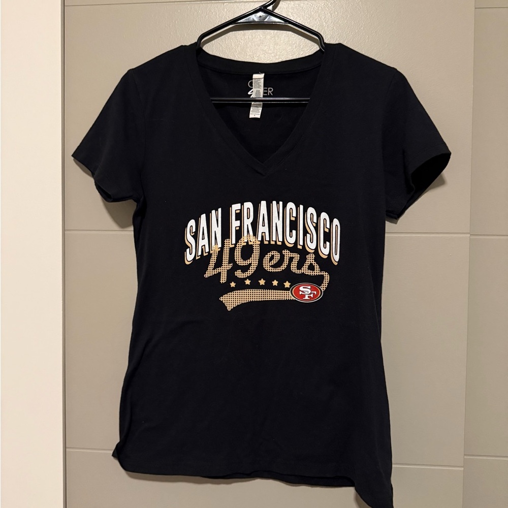 NFL San Francisco 49ers Black V-Neck Women's Top Large